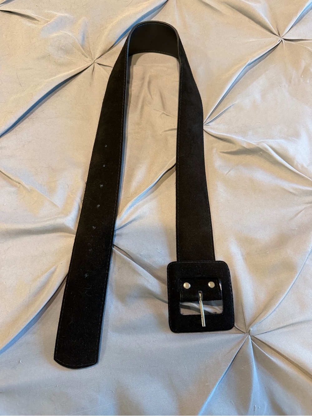 Black Suede Wide Belt with Square Buckle - Women Accessories